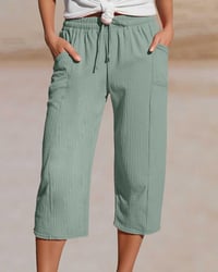 Solid Color Drawstring Wide-Leg Cropped Pants