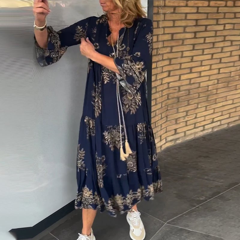 Abito allentato vintage con scollo a V