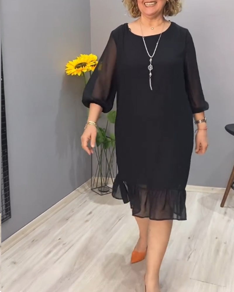 Casual solid color lantern sleeve ruffle dress