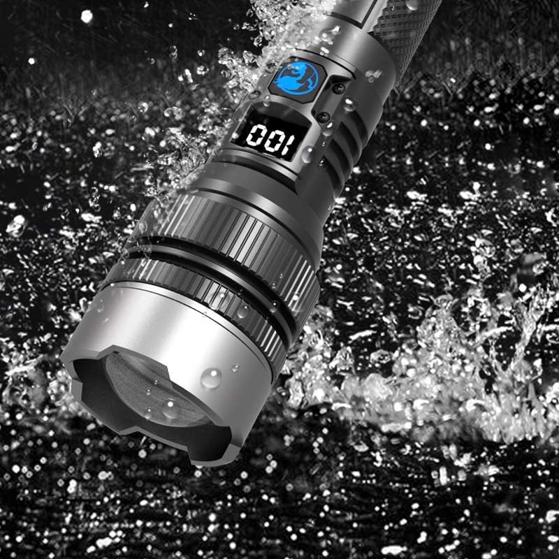 Waterdichte, oplaadbare 2-in-1 zaklamp met digitaal display en sterk licht
