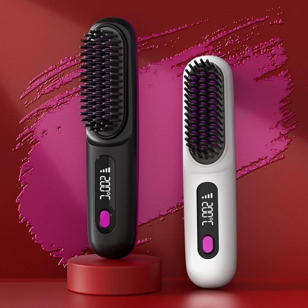 Ceramic Heated Cordless Portable Curling Straightening Brush