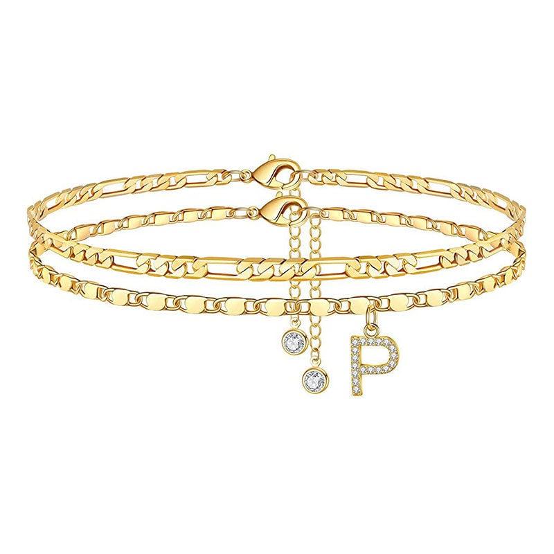 A-Z Letter Layered Ankle Bracelets for Women