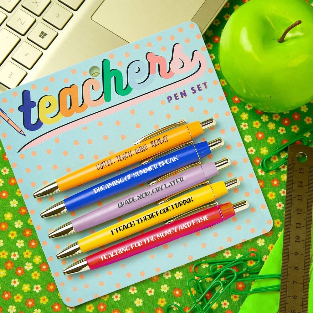5 pcs Funny Teachers Ballpoint Pens Set (3*Black Ink+2*Red Ink)