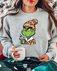 Grinch leopard print casual pullover sweatshirt