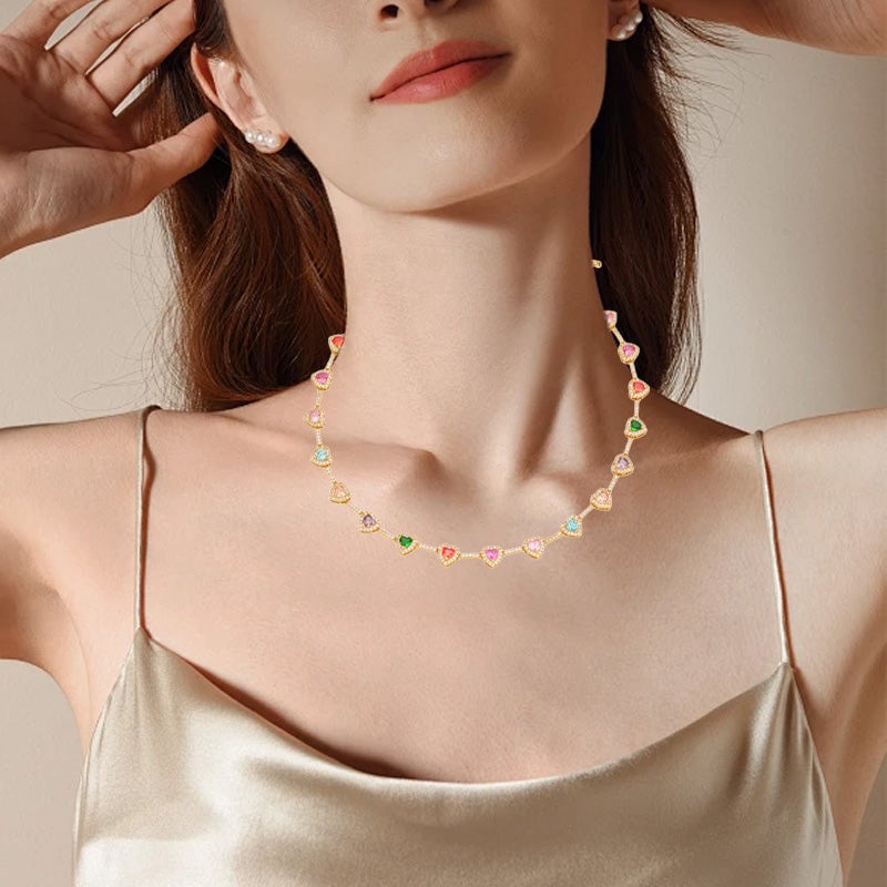 Heart Shaped Colorful Zirconia Necklace