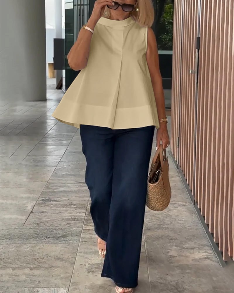 Blouse Sans Manches Unie Simple