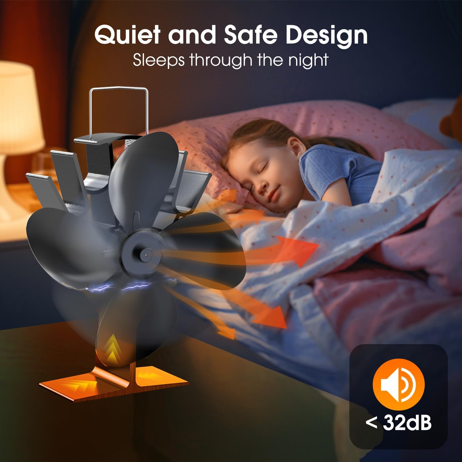 4-Blade Fireplace Fan for Wood Burning Stove