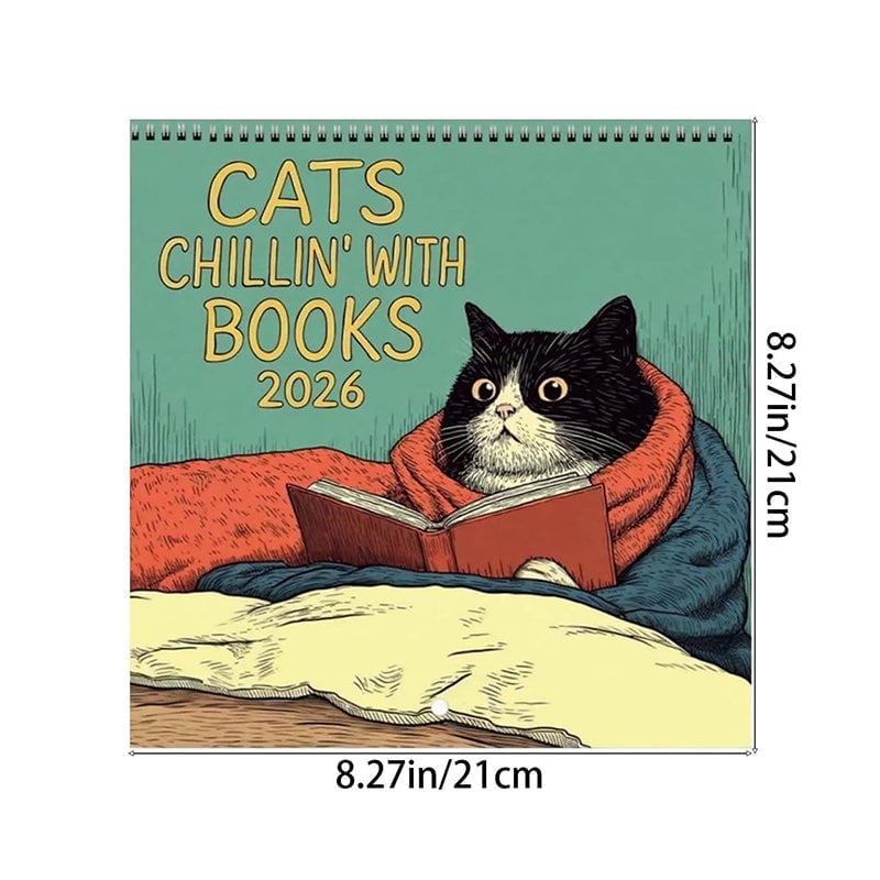 Cats Chillin' with Books 2026 Wall Calendar