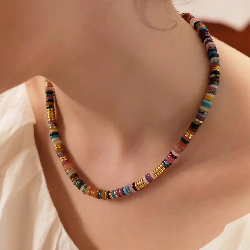 Frisbee Natural Beaded Necklace