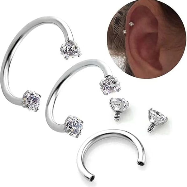 Zirkonia Hestesko Ring med Gjengede Stener for Piercinger