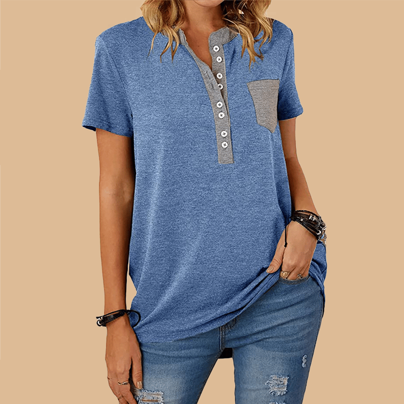 T-shirt da donna a maniche corte casual ampia monopetto