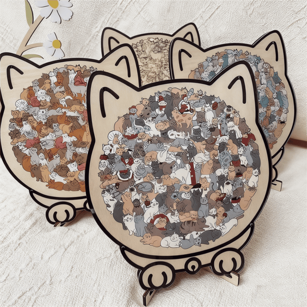 135-Piece Cat-Shaped Wooden Puzzle