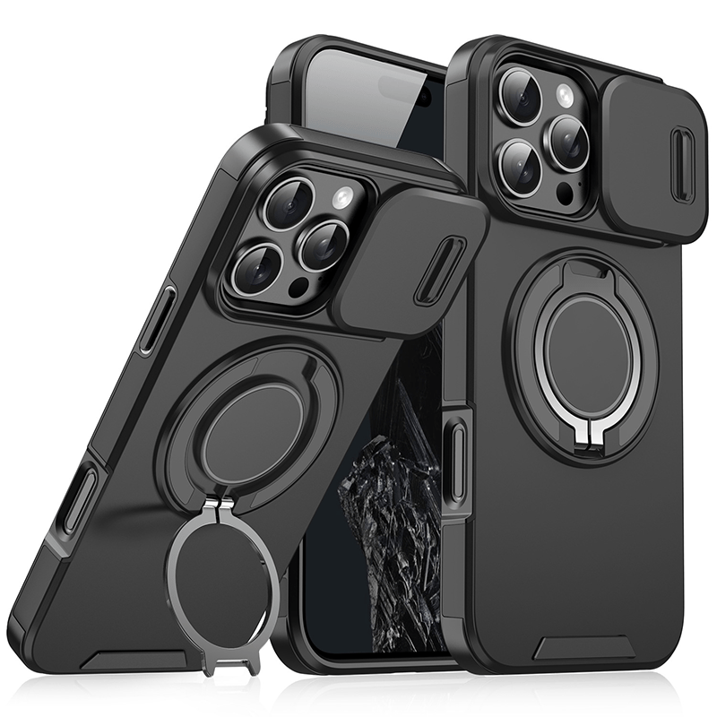 Heavy-Duty Phone Case with Built-In Ring Stand & Camera Cover