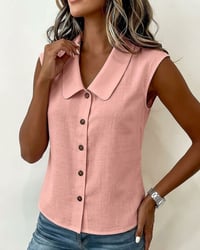Sleeveless Lapel Linen-Cotton Shirt