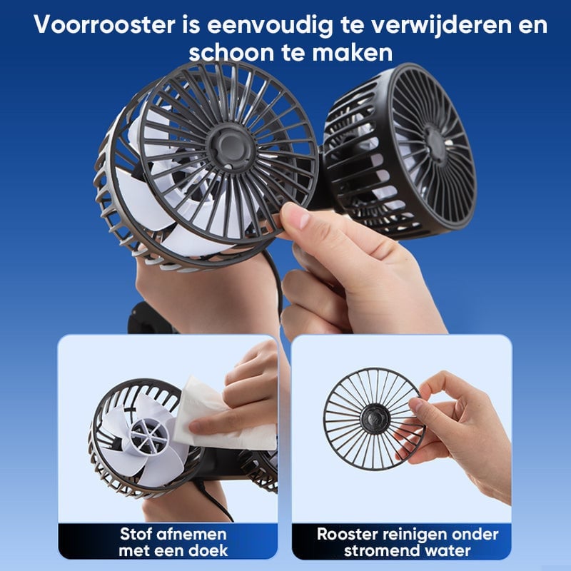 Dubbele kop Mini USB Autoventilator