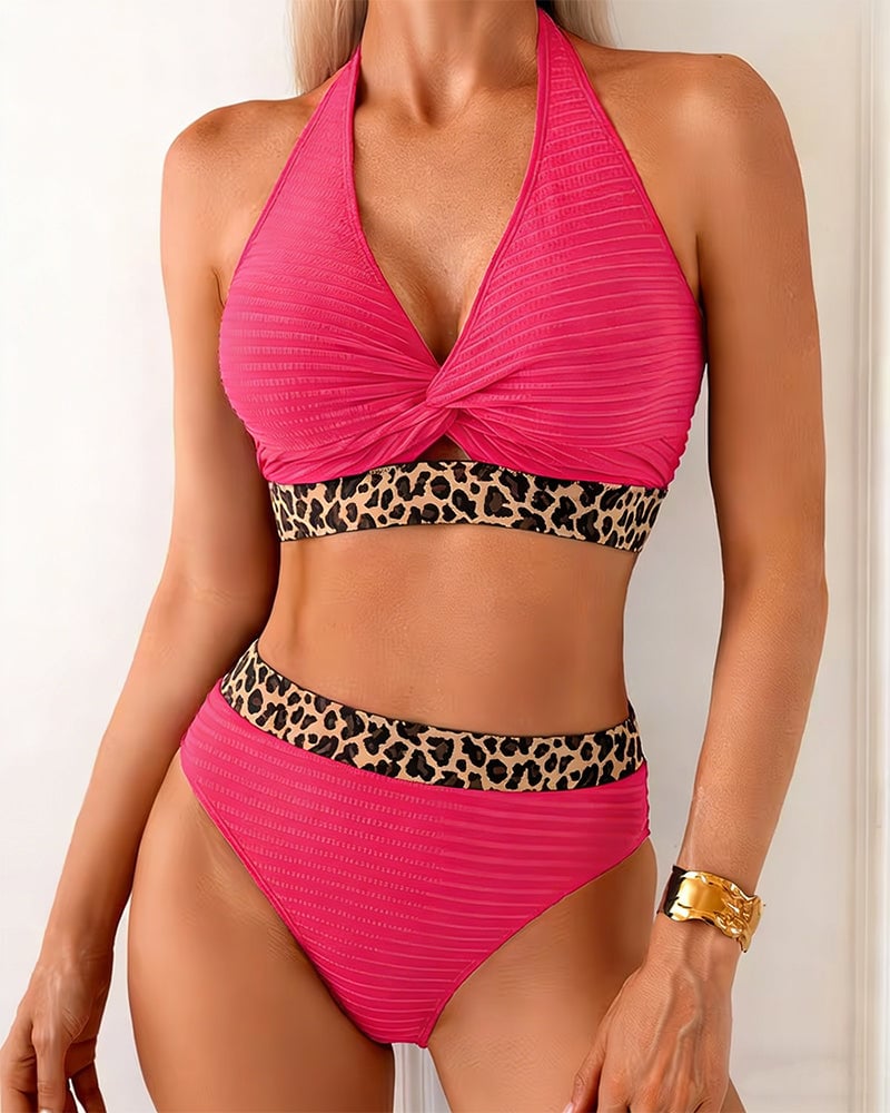 Bikini Ribbet Leopard Fargeblokk