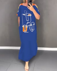 Robe Épaules Dénudées Découpée Imprimé Fente
