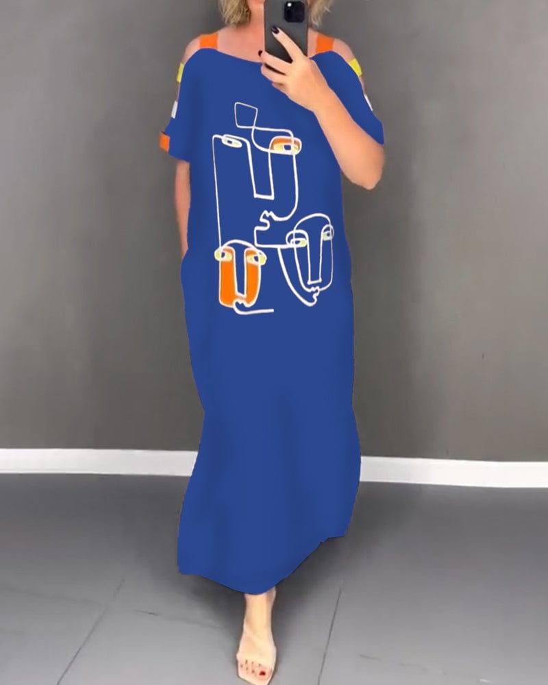 Robe Épaules Dénudées Découpée Imprimé Fente