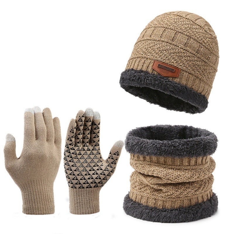 Knit Beanie Scarf and Gloves Warm 3-Piece Set