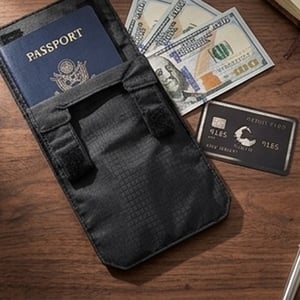 Travel waist belt coin purse with cash, passport and cards