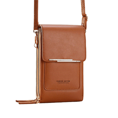 Bolsa cruzada para celular en piel sintética color coñac