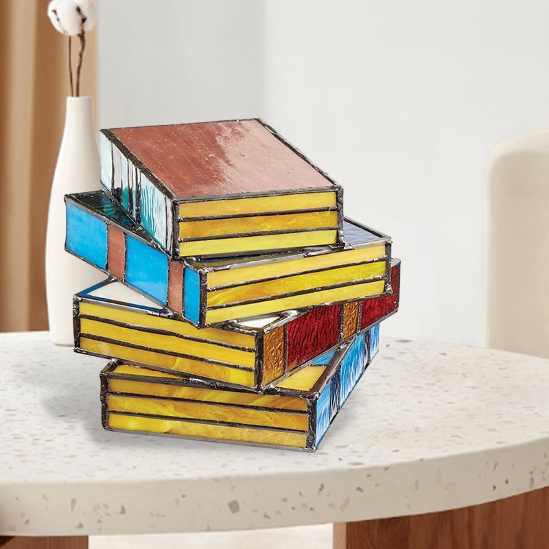 📚Gebrandschilderd glas gestapelde boekenlamp
