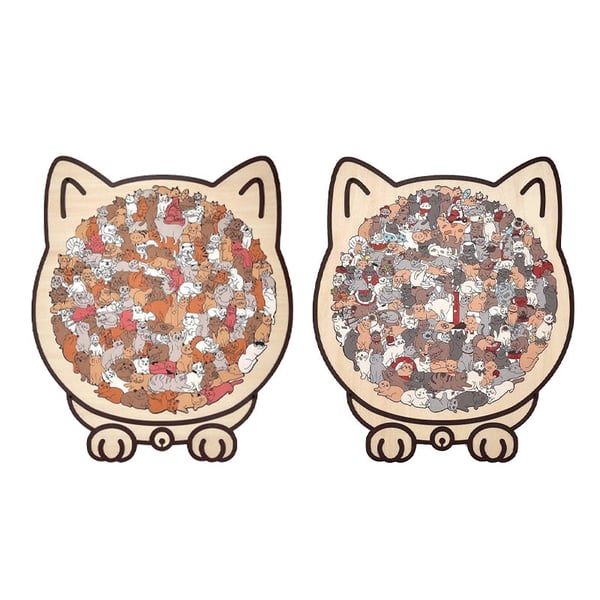 135-Piece Cat-Shaped Wooden Jigsaw Puzzle