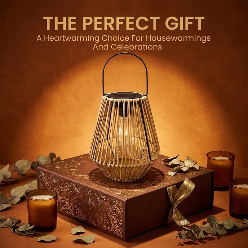 Handwoven Rattan Solar Lantern