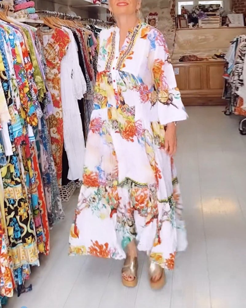 Boho patchwork-kjole med print