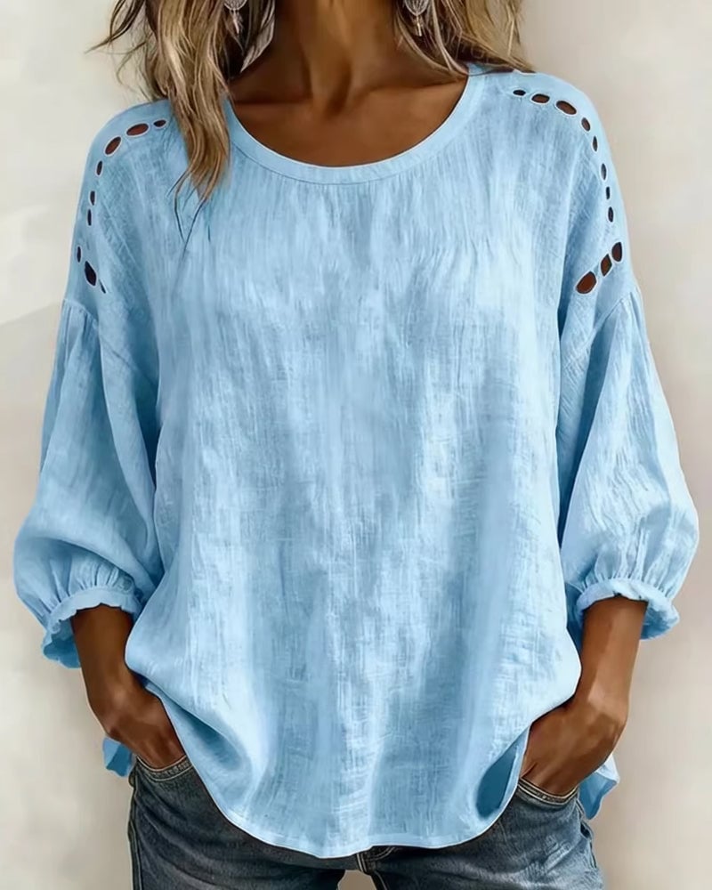 Hollow Cotton Linen Blouse