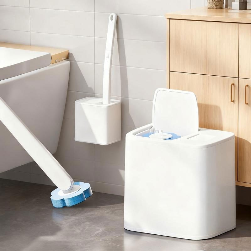 Einweg-Toilettenbürstenset mit austauschbaren Bürstenköpfen