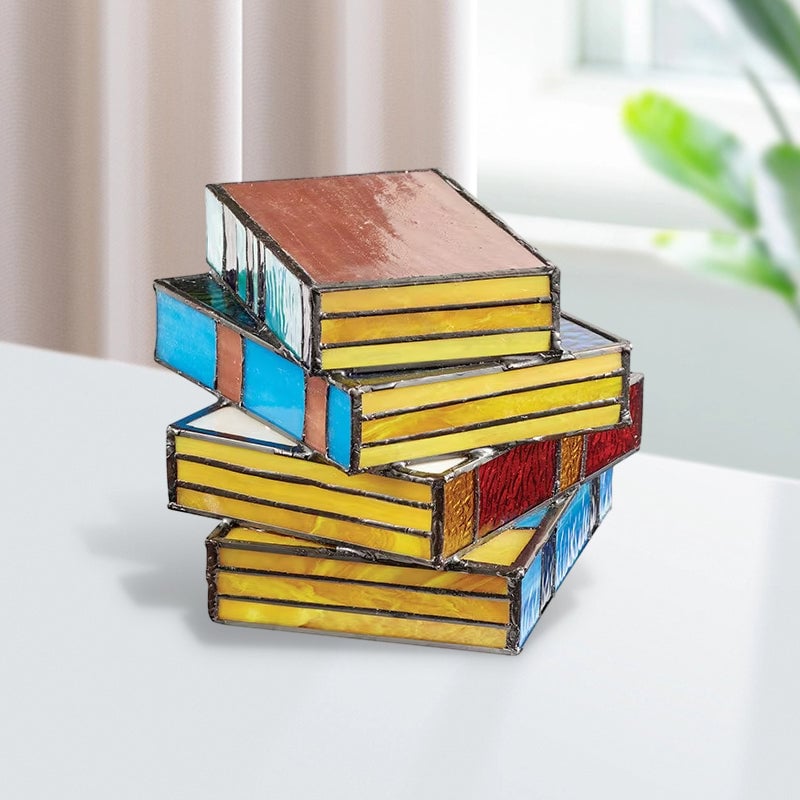 📚Gebrandschilderd glas gestapelde boekenlamp