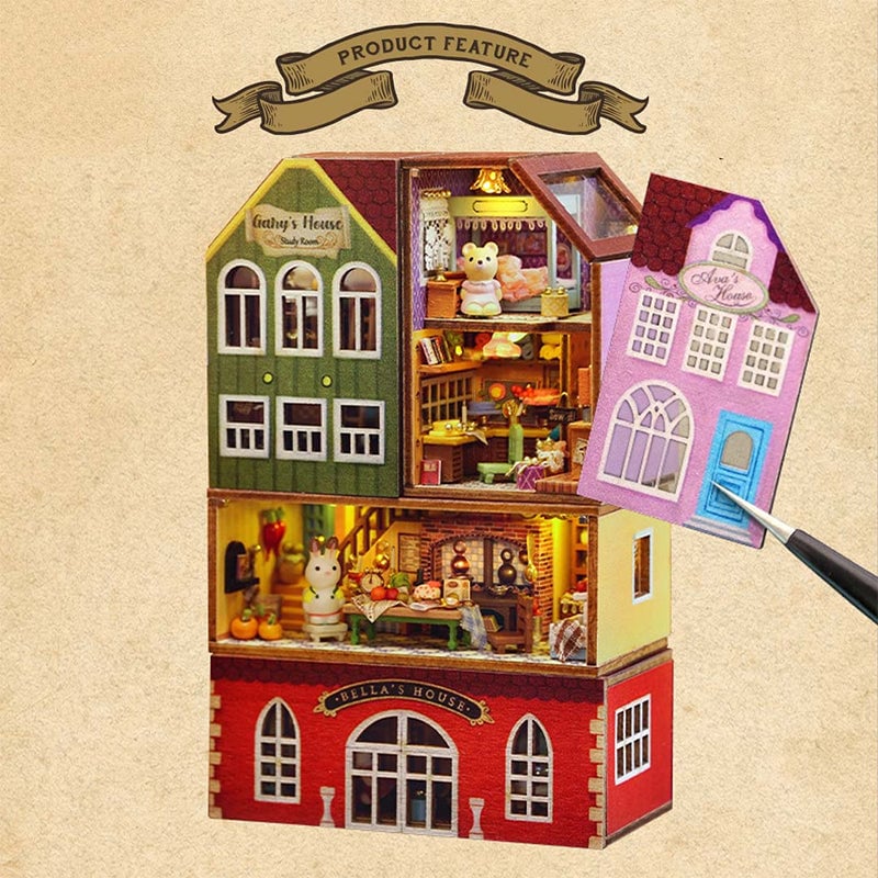 Mini-Kaninchenstadt Holz Puppenhaus-Bausatz mit Möbeln