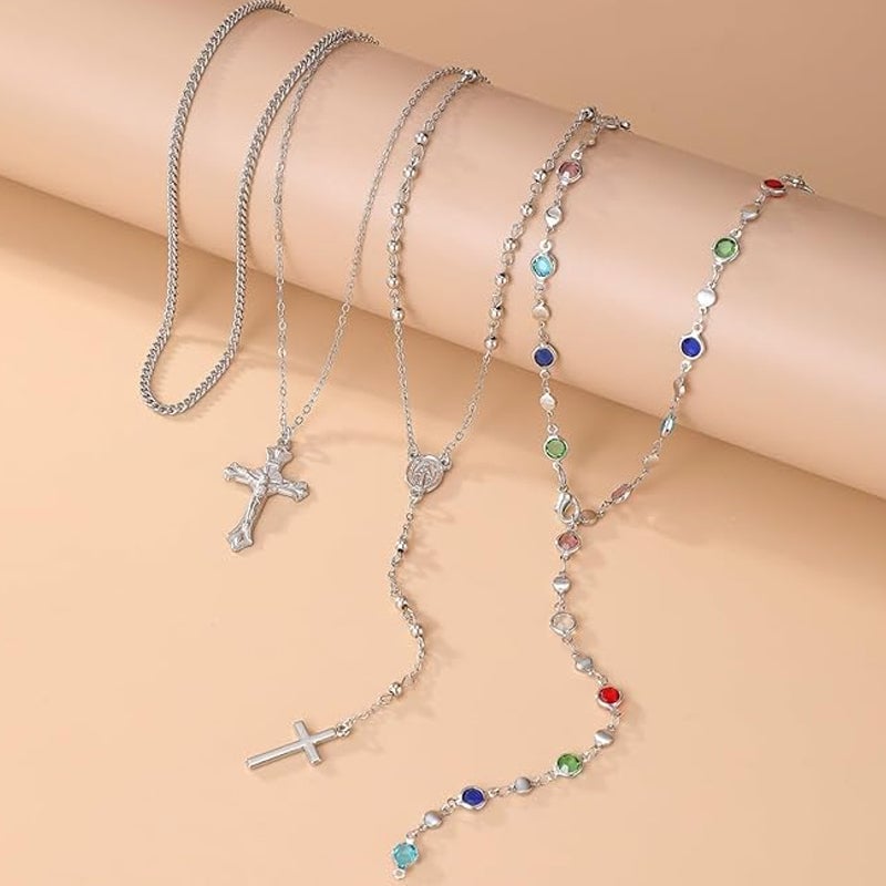 Vintage 4 Piece Set Metal Cross Y-style Long Necklace
