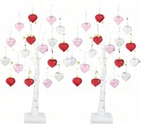 LED Tabletop Birch Tree with 18 Heart Ornaments