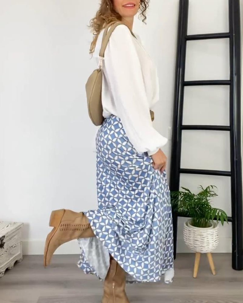 Elegant nederdel med geometrisk print