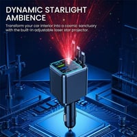 7-in-1 Universal Retractable Car Charger with Intelligent Voltage Display and Starry Sky Light