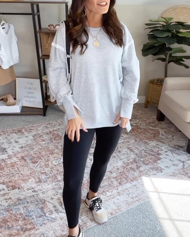 Round neck long sleeve slit stitching sweatshirt