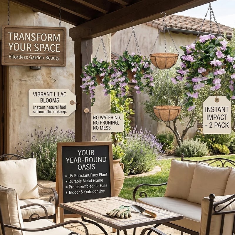 Faux Crepe Myrtle Hanging Baskets