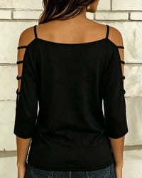 Solid Color Elbow-Length Sleeve Off-Shoulder T-Shirt