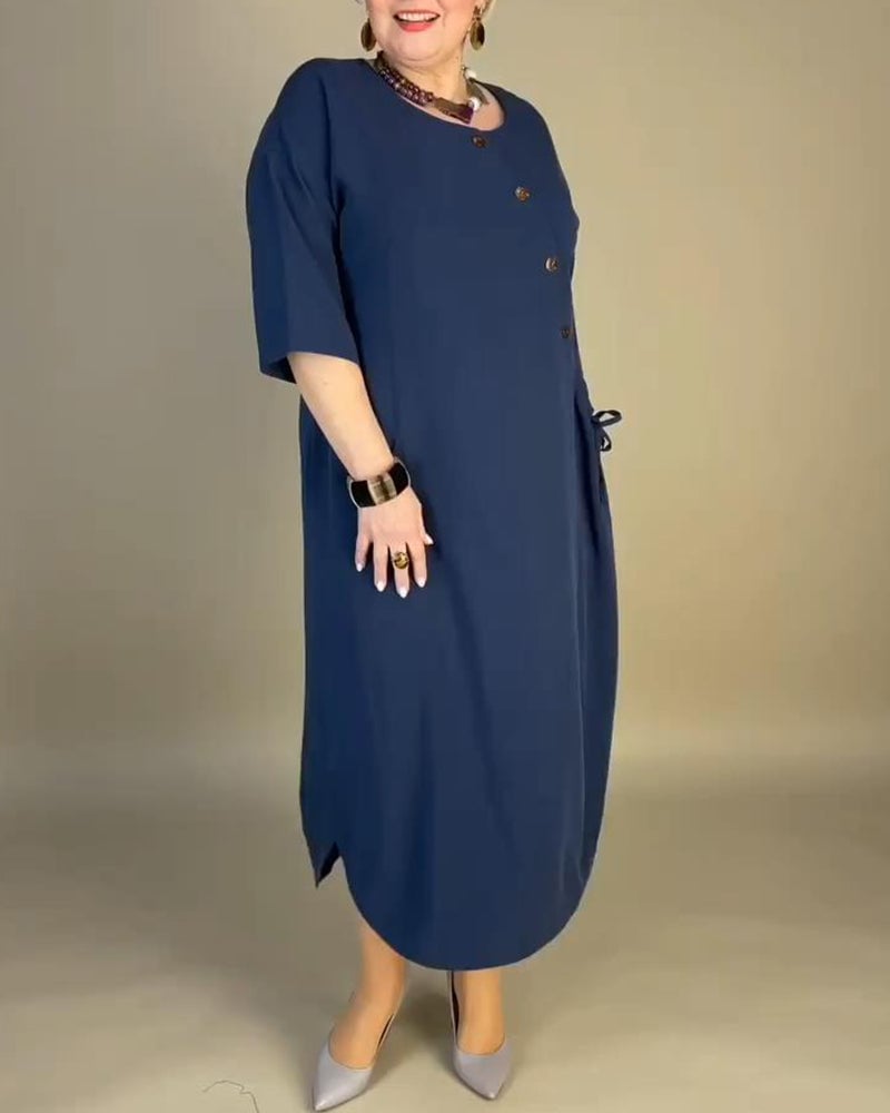 Casual solid color oblique button pocket loose dress