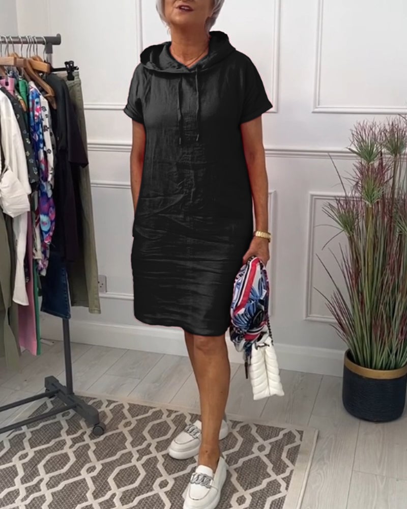 Kurzärmliges freizeitkleid mit kapuze-4XL