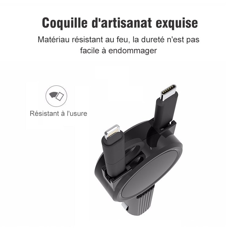 3-en-1 Chargeur Voiture Avec Câble Rétractable