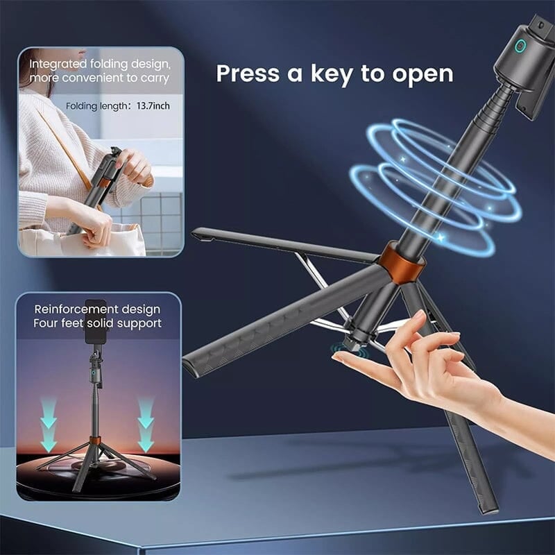 360° Rotatable Selfie Stick Tripod with 2Fill Lights &Auto Face Tracking