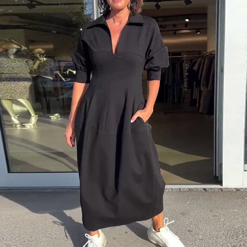 Robe décontractée de couleur unie à revers