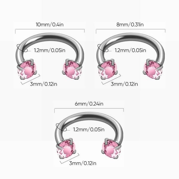 Zirkonia Hestesko Ring med Gjengede Stener for Piercinger