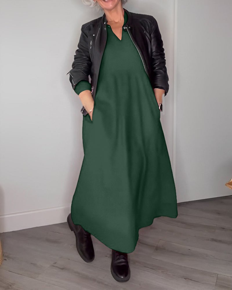 V-hals Elegant kjole med lange ermer