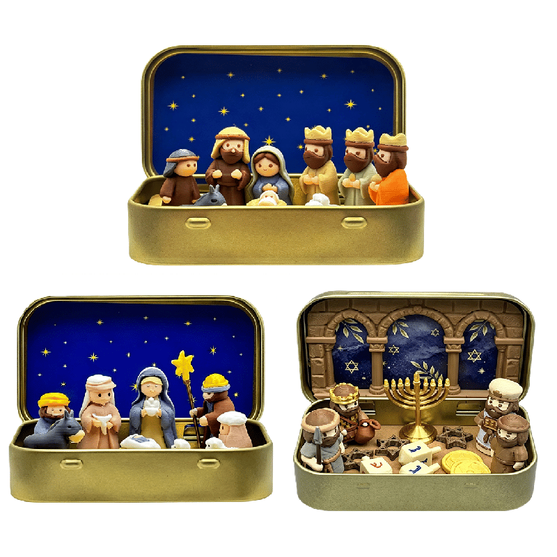 Mini Christmas Nativity Set in Tin Box