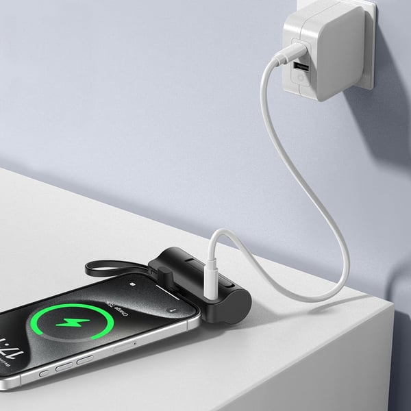 Mini Fast-Charge Capsule Power Bank with Built-in Cable