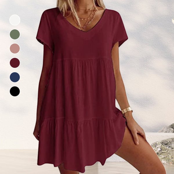 V-Ausschnitt Lässiges Kurzarm Kleid